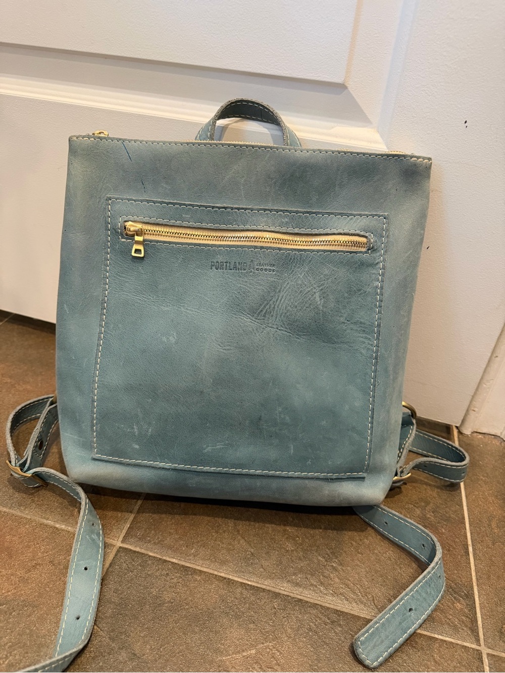 Portland Leather Goods Aqua Blue Leather Tote Backpack